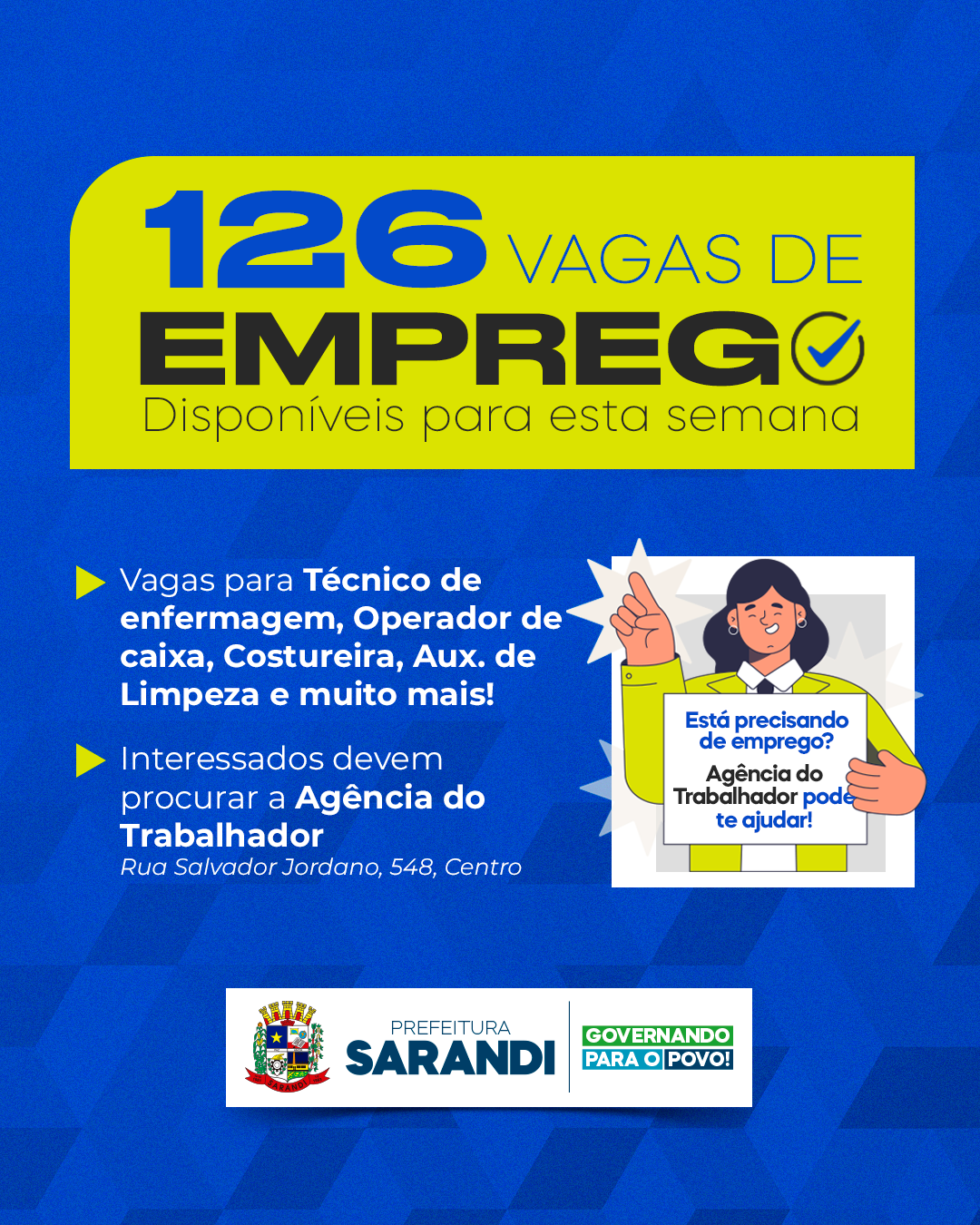 Agência do trabalhador de Sarandi inicia semana oferecendo 126 vagas de emprego